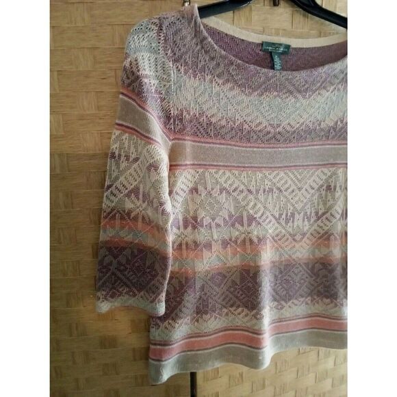 LRL RALPH LAUREN KNIT PULLOVER BLOUSE SIZE M LINEN BLEND 3/4 SLEEVE - Picture 2 of 5